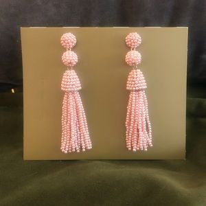 Beaded Earrings - light pink tassel earrings, pink beaded statement earrings